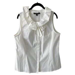 Lafayette 148 Sleeveless Ruffles Bow Detail Casual Top White 14